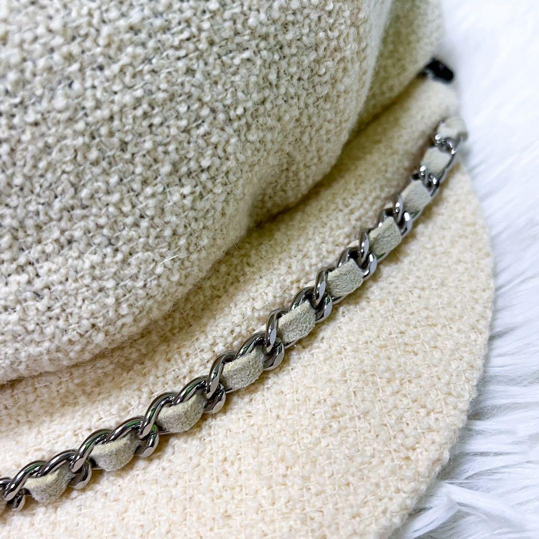 極美品 シャネル キャスケット ココマークプレート チェーン ウール