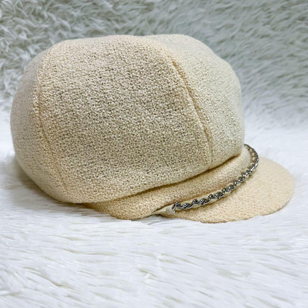 極美品 シャネル キャスケット ココマークプレート チェーン ウール