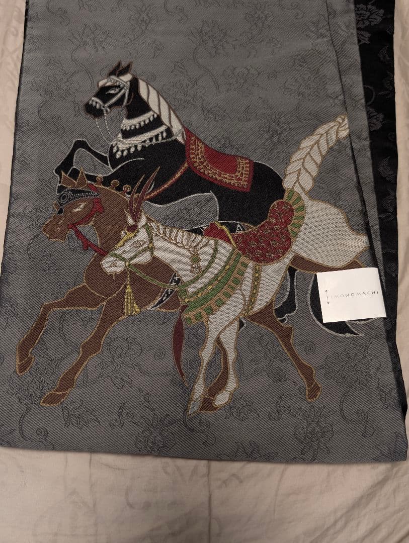 今年の干支 馬 名古屋帯 グレー