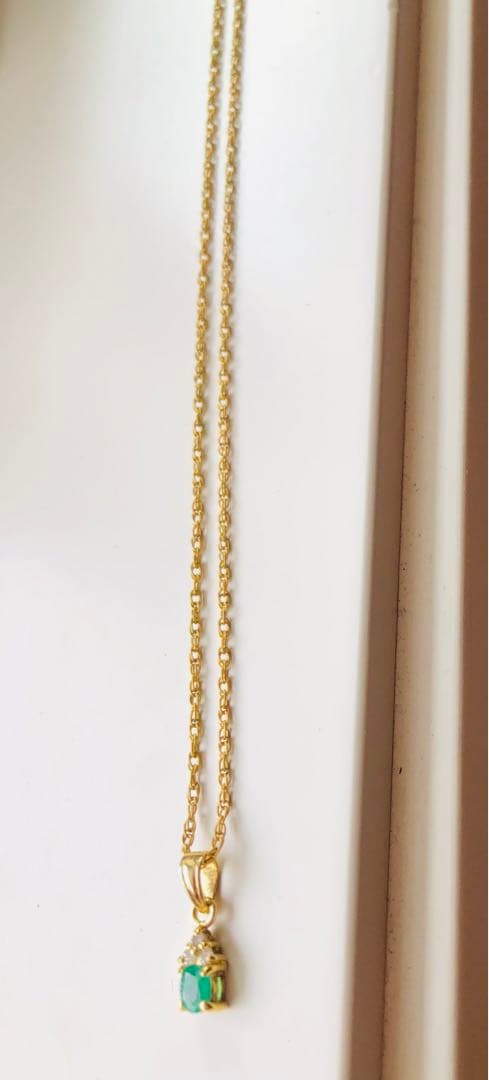 TT親子★K18YG金エメラルドダイヤモンド ペンダントトップ　ネックレス