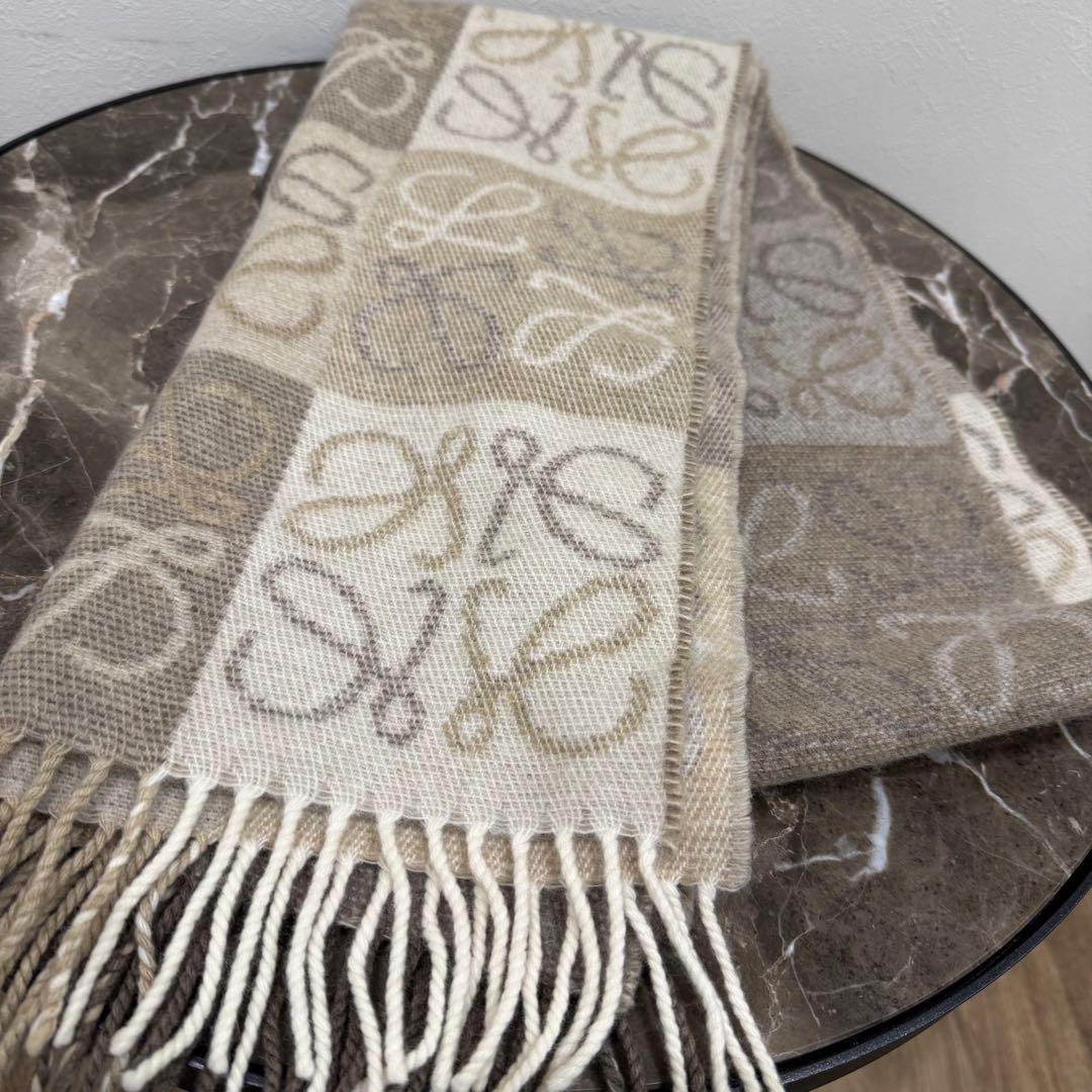 ★【極美品】LOEWE ロエベ マフラー アナグラム柄 ウール&カシミア保管品★