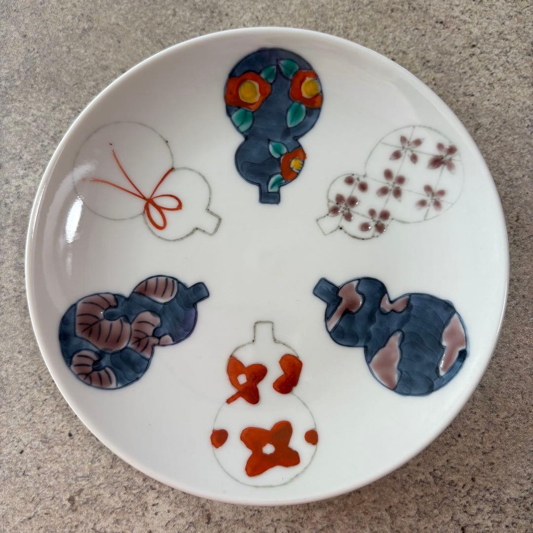 六瓢箪皿　５枚　有田焼　徳七窯　ひょうたん　丸皿　取り皿　銘々皿　和食器　手描き