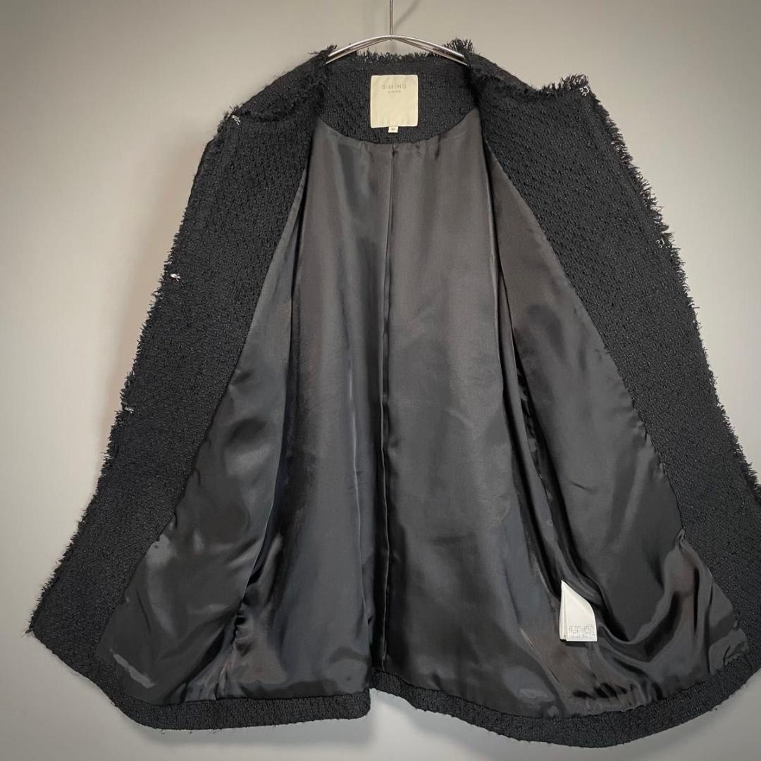 B:MING by BEAMS　ツイード M 黒 ノーカラ- フリンジ 金ボタン