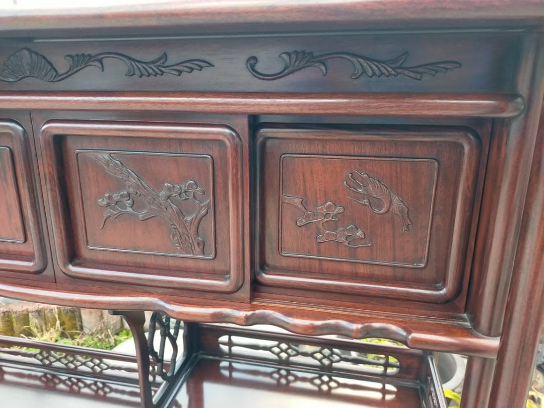 (配送設置込み) 高級茶棚☆茶箪笥☆唐木飾り棚☆収納棚☆透かし彫り☆無垢