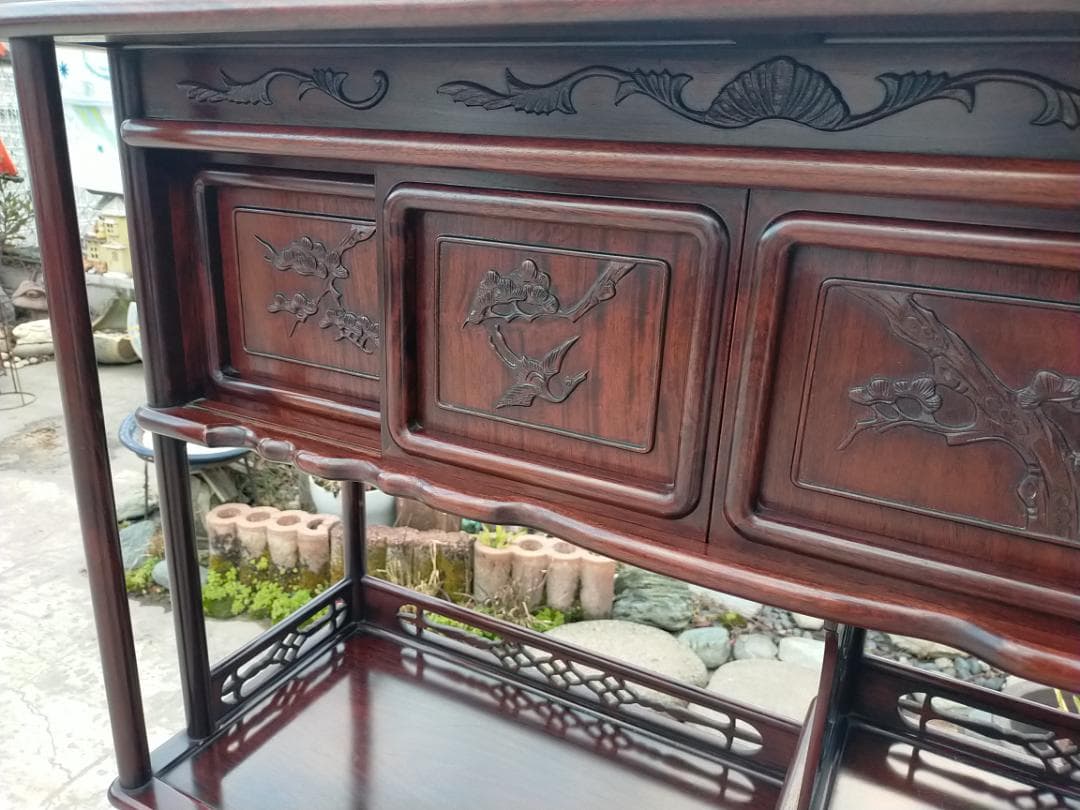 (配送設置込み) 高級茶棚☆茶箪笥☆唐木飾り棚☆収納棚☆透かし彫り☆無垢