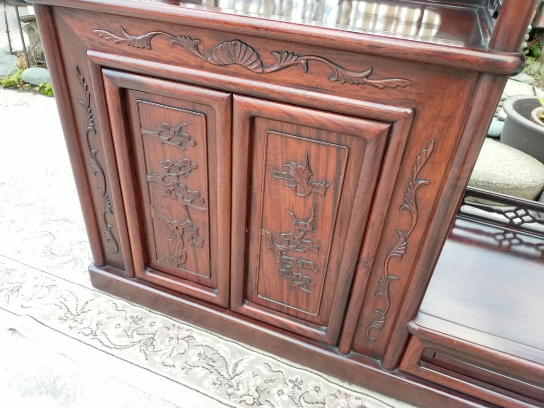 (配送設置込み) 高級茶棚☆茶箪笥☆唐木飾り棚☆収納棚☆透かし彫り☆無垢