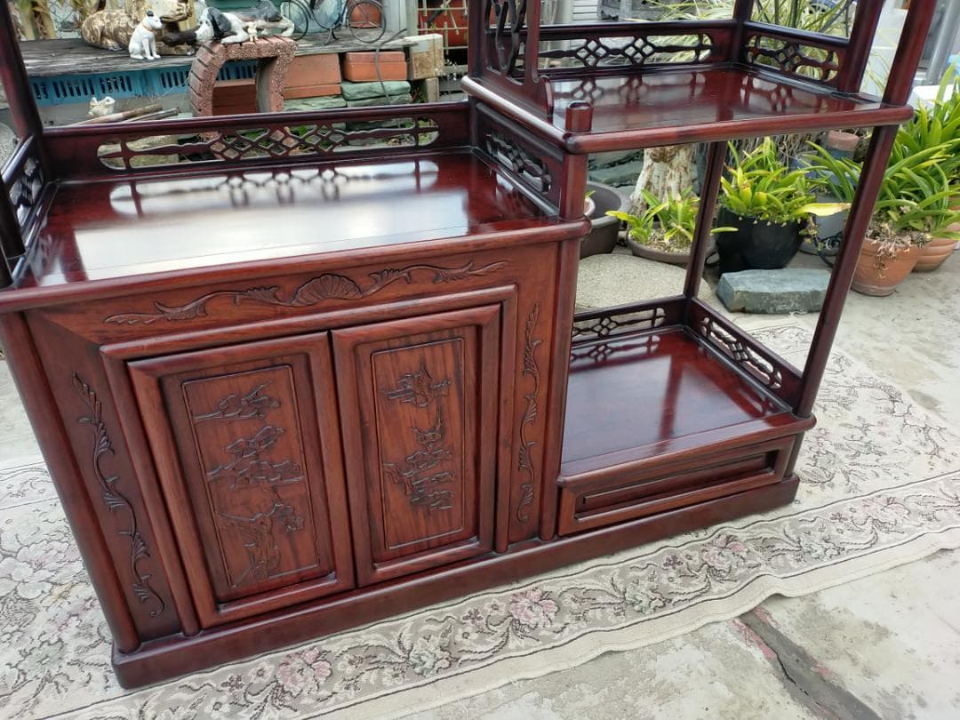 (配送設置込み) 高級茶棚☆茶箪笥☆唐木飾り棚☆収納棚☆透かし彫り☆無垢