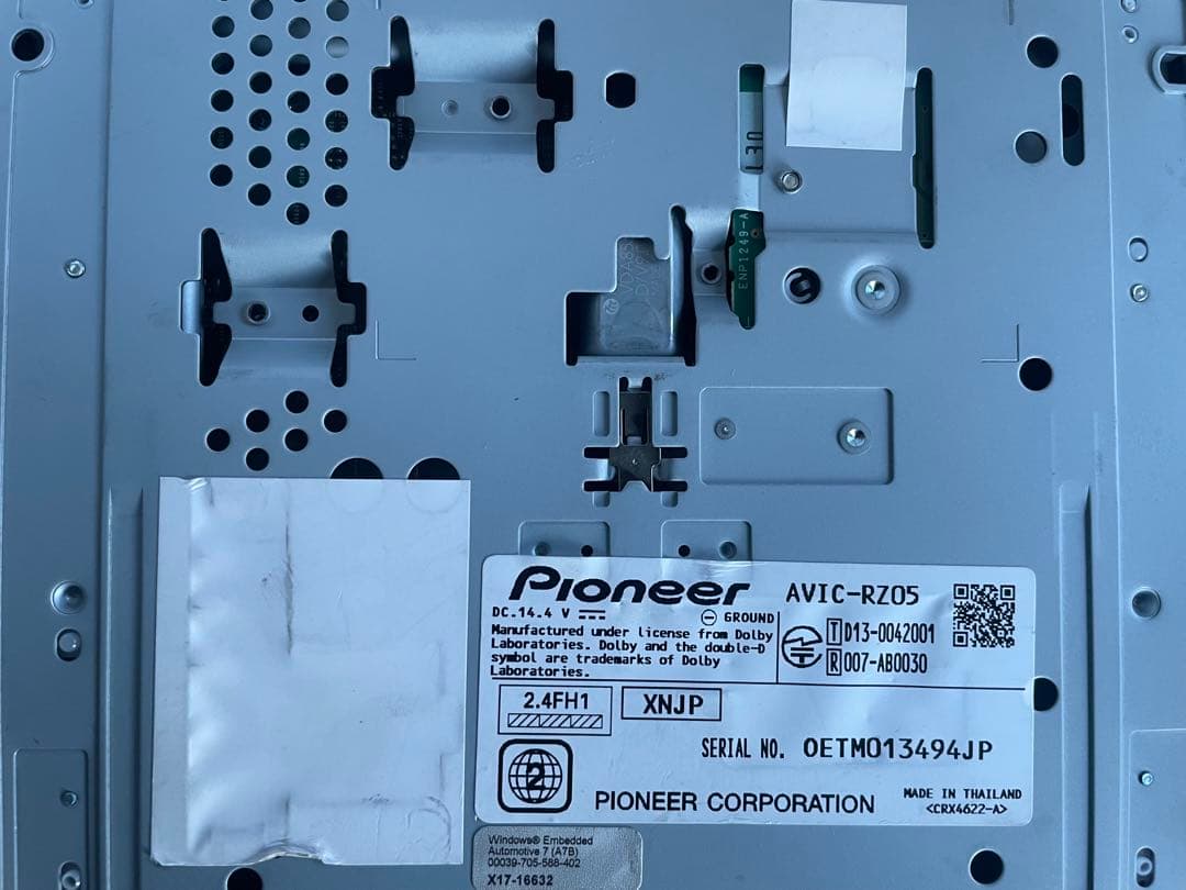 最新地図楽ナビAVIC-RZ05中古180mm7Ｖ型ワンセグTV 最新オービス