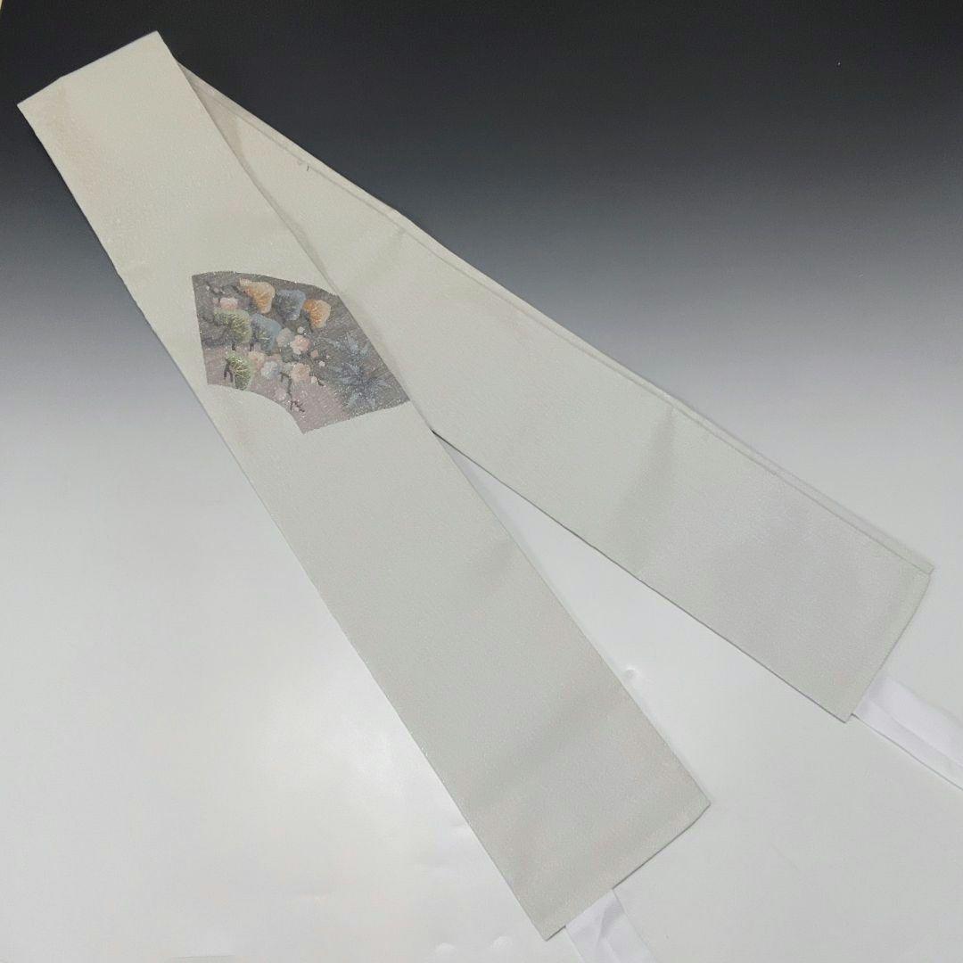 美品❗二重太鼓の付け帯⭐シルバー 松竹梅菊 お太鼓柄 3136+フック500