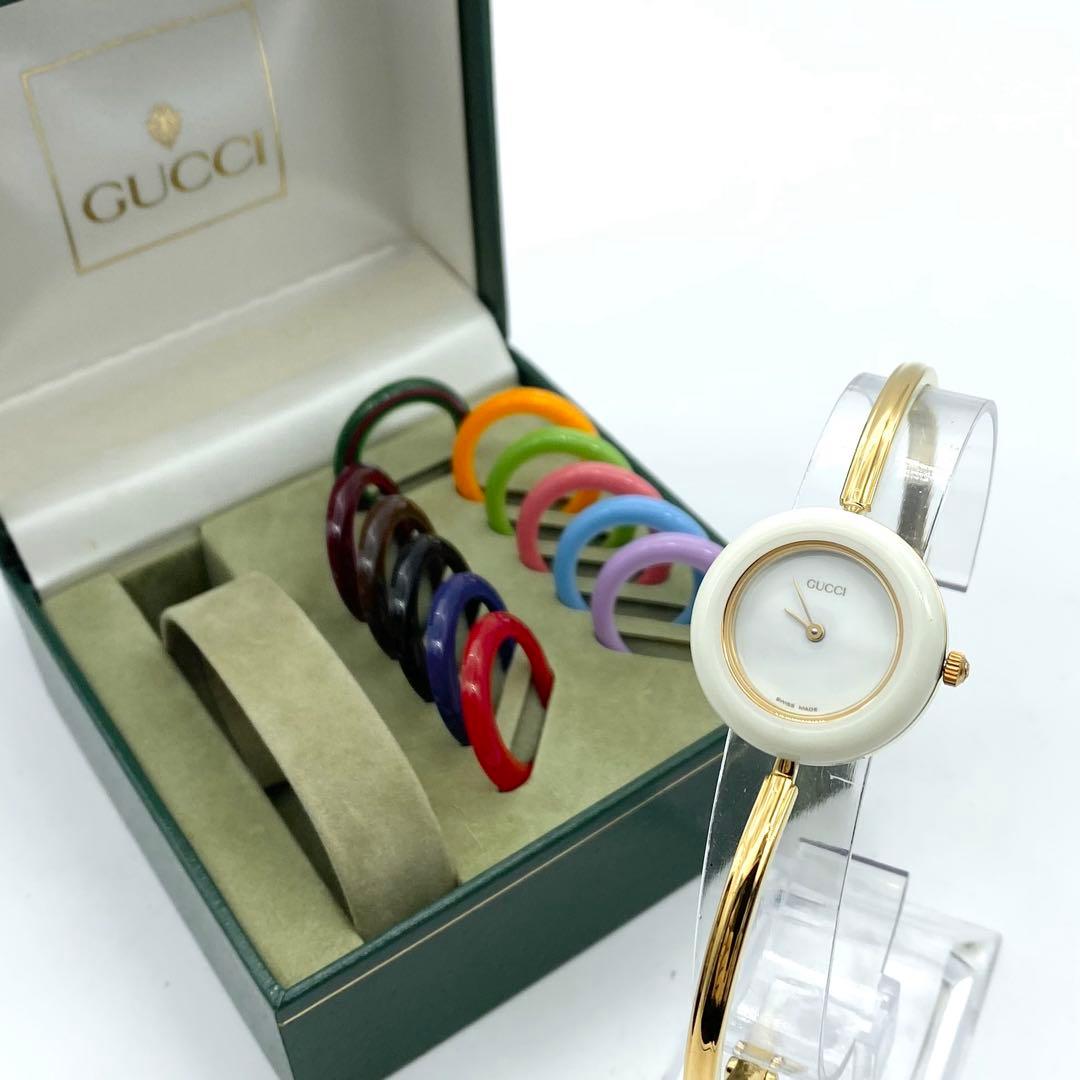 美品☆稼働　GUCCI チェンジベゼル　新品電池　レディース腕時計