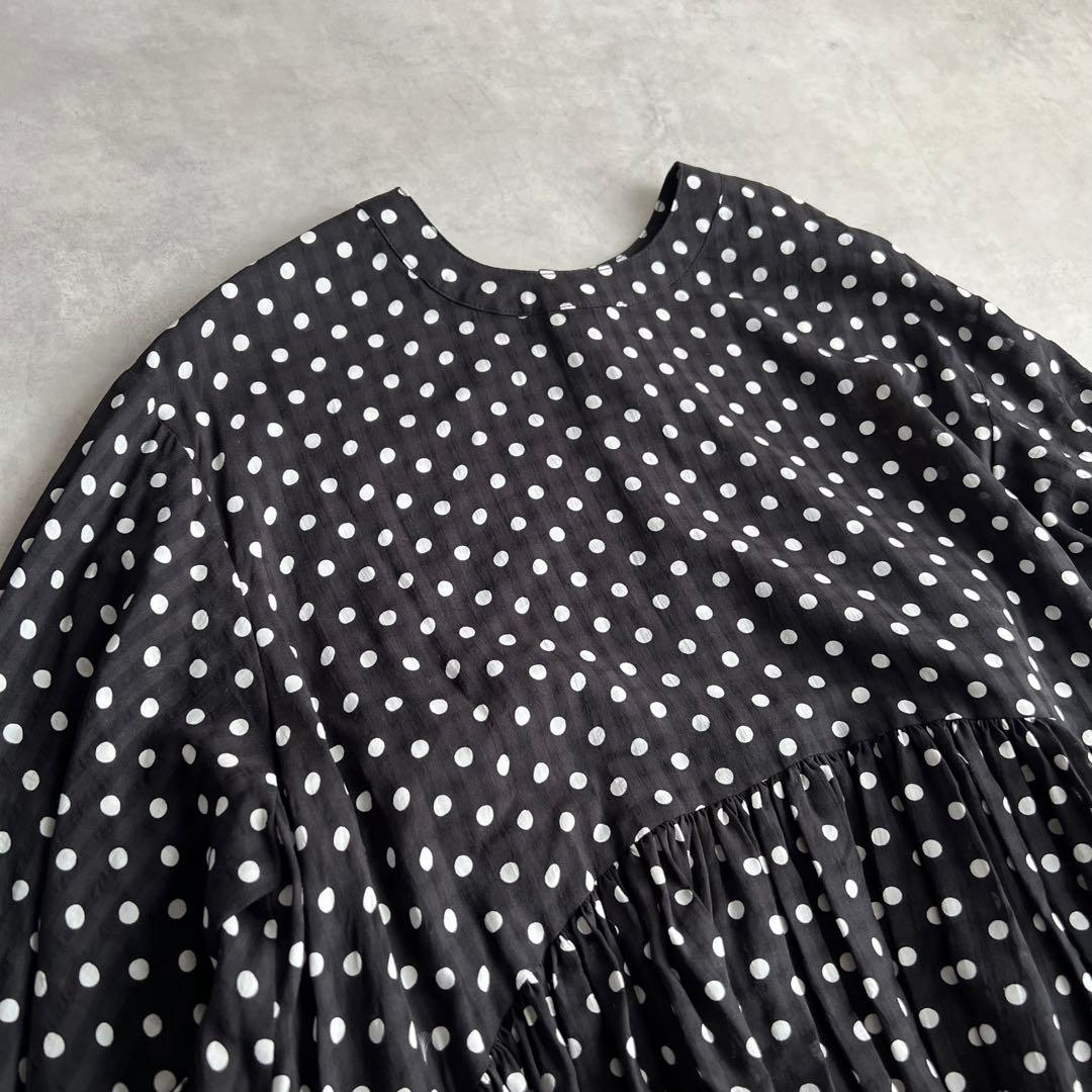 新品　BEARDSLEY ビアズリー　ドットギャザーチュニック　ブラック　F