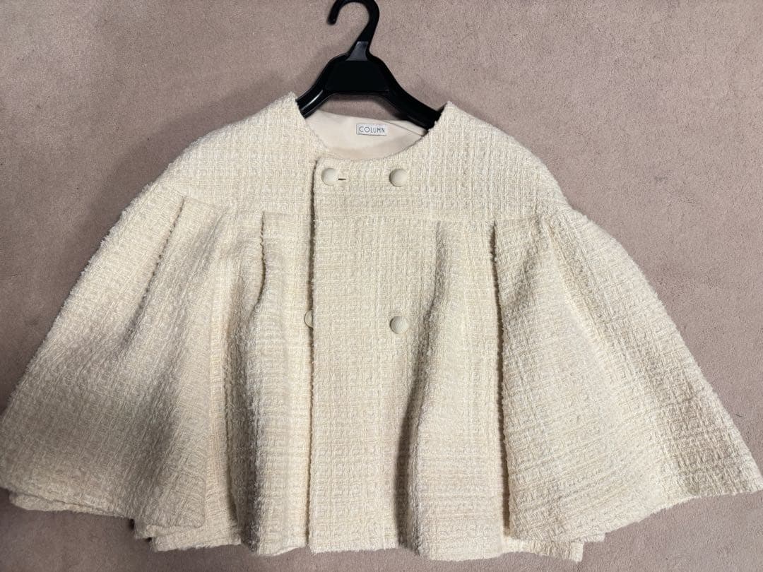 アイボリー ノーカラージャケット ツイード風