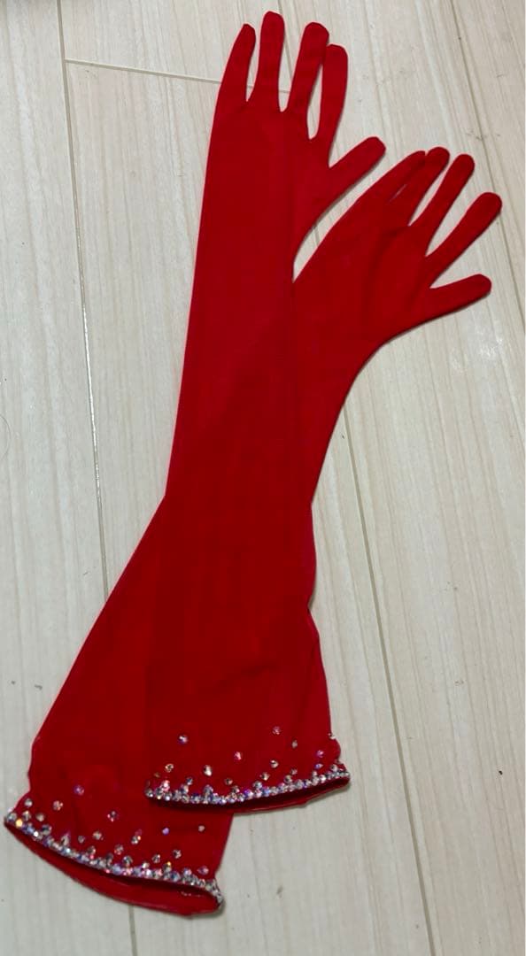 【値下げ】社交ダンス　グローブ　　手袋　赤　石付き　タカダンス