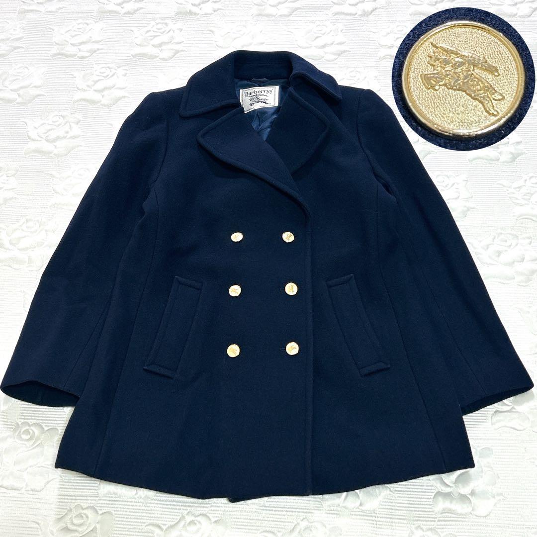 美品❤︎バーバリーズ 白タグ 金ボタン 紺 ピーコート ウール ダブルブレスト M