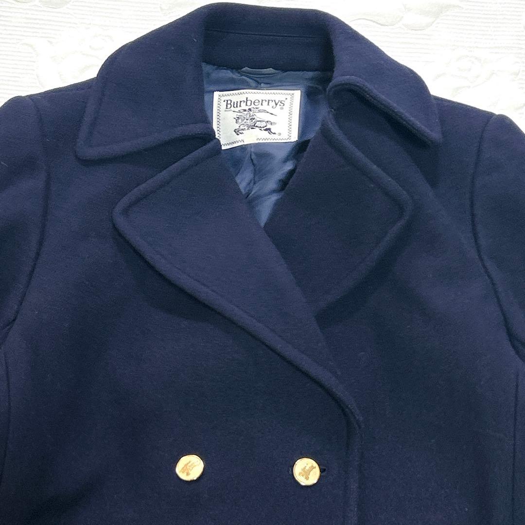 美品❤︎バーバリーズ 白タグ 金ボタン 紺 ピーコート ウール ダブルブレスト M