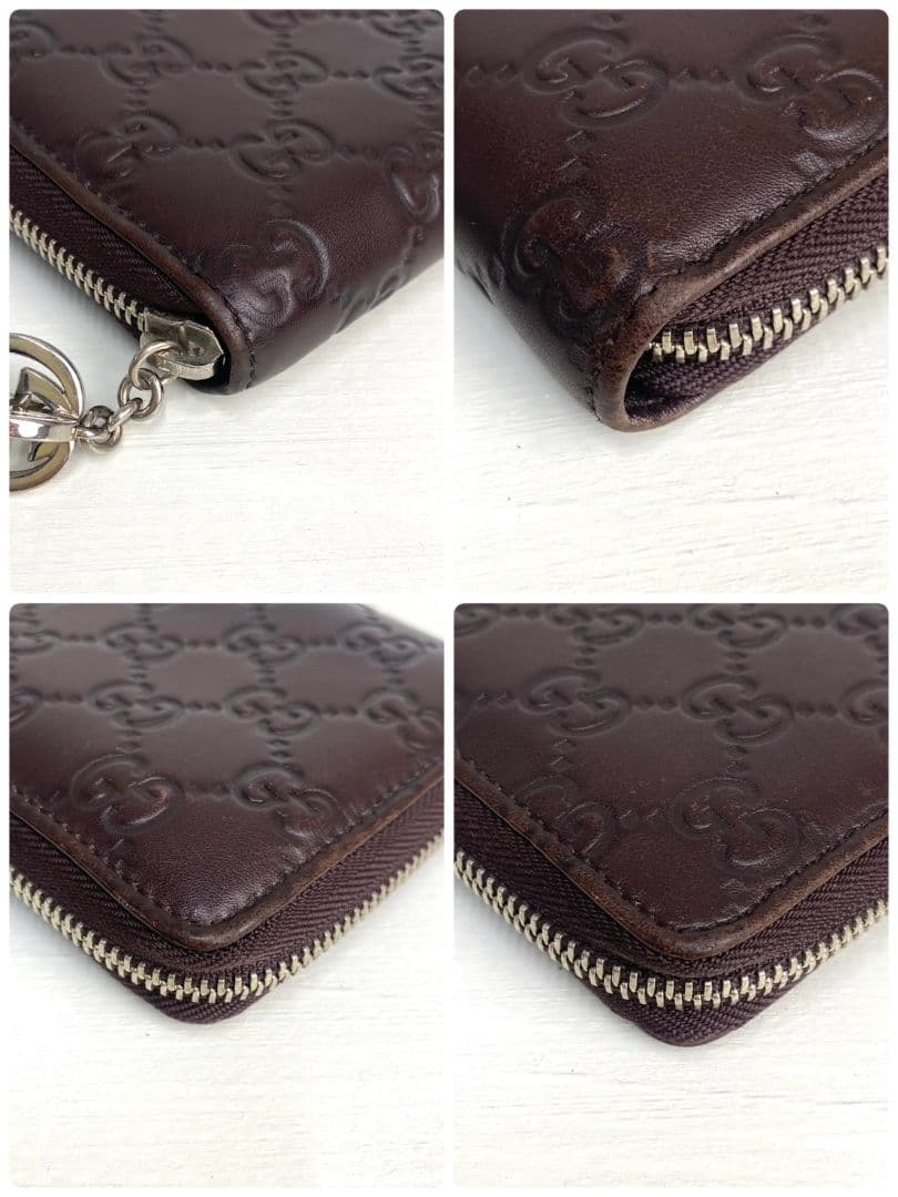 GUCCI ダークブラウン グッチシマ　ラウンドファスナー　長財布