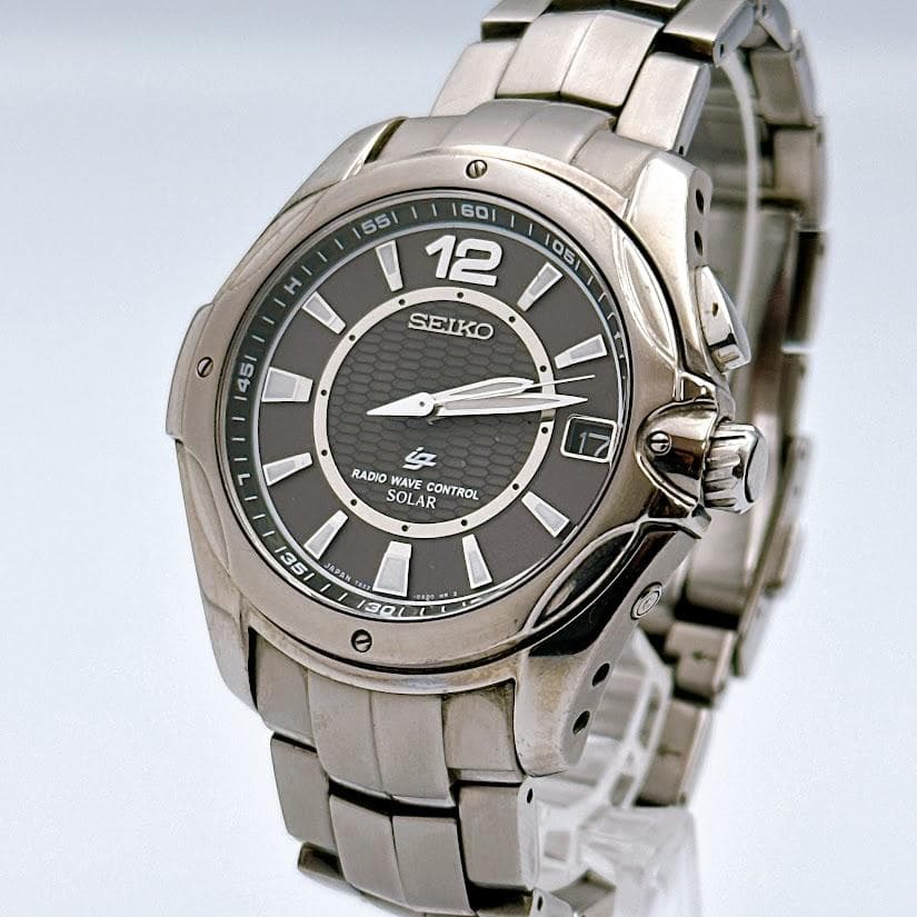 美品 セイコー イグニッション ソーラー電波 デイト メンズ腕時計 動作良好