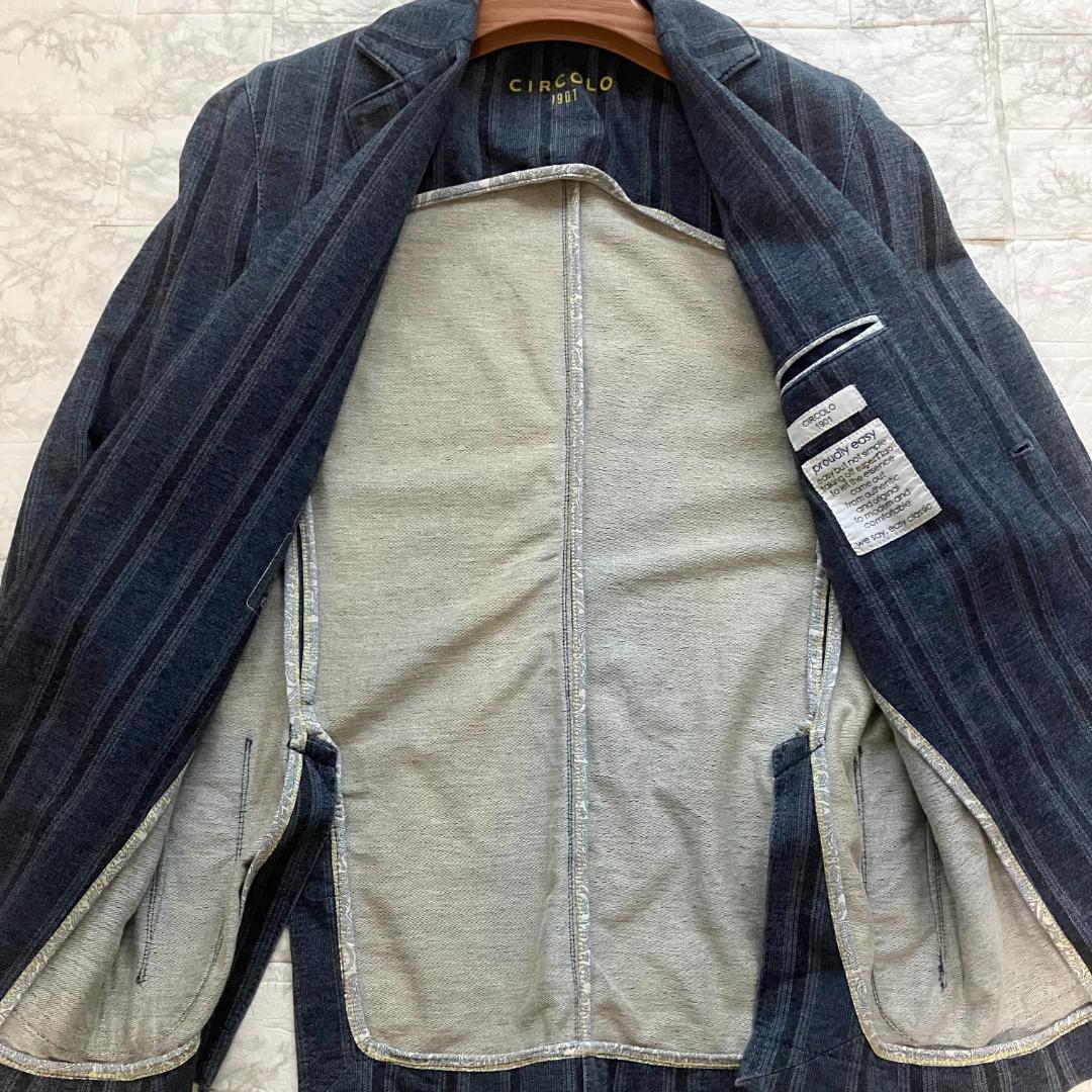CIRCOLO1901 紺ブレ テーラードジャケット 金ボタン デニム調 伸縮