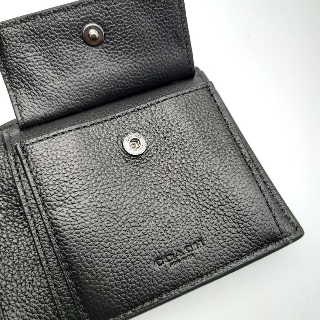 COACH 折り財布 新品 ブラック ペブルレザー 新作 お札入れ 小銭入れ