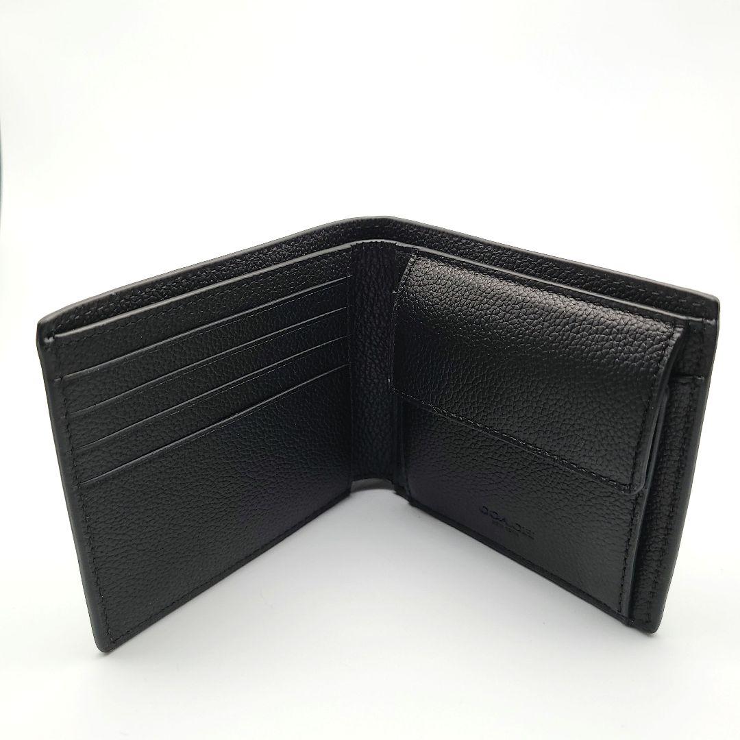 COACH 折り財布 新品 ブラック ペブルレザー 新作 お札入れ 小銭入れ