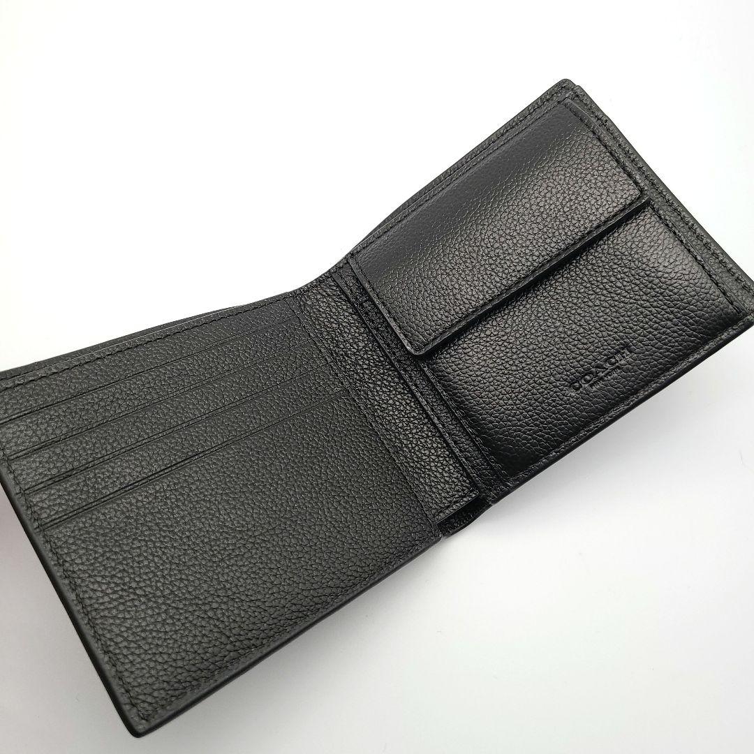 COACH 折り財布 新品 ブラック ペブルレザー 新作 お札入れ 小銭入れ