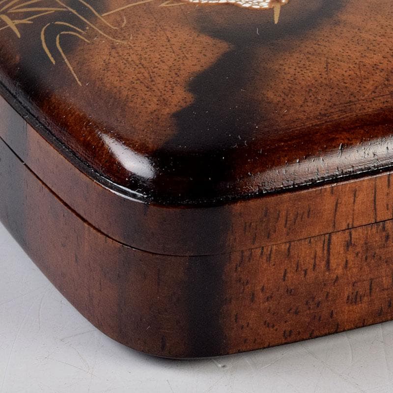 shellkid　井筒鳳斎　内金箔黒柿長四方香合鷺に芦　共箱　V　9126