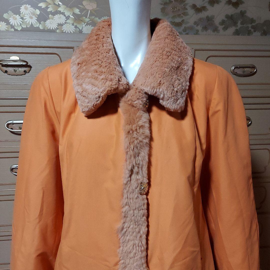 リアル シェアードファーWフェイスリバーシブルハーフコート希少オレンジ色