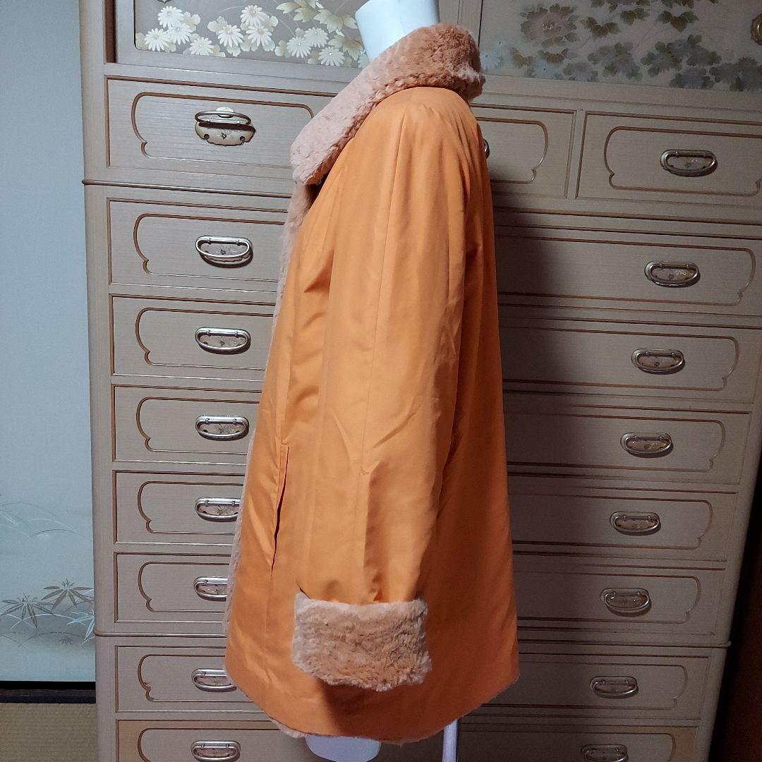 リアル シェアードファーWフェイスリバーシブルハーフコート希少オレンジ色