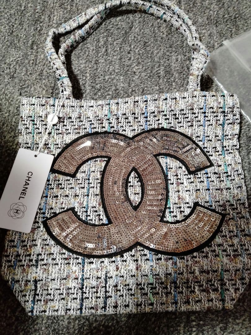 CHANEL ツイードトートバッグ スパンコール