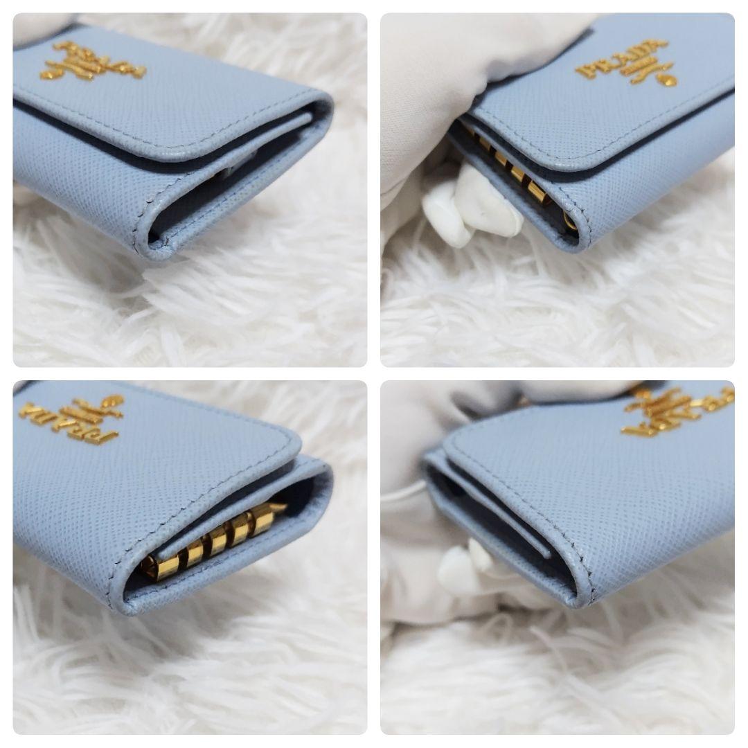 レア極美品✨プラダ◇RFIDマルチカラーキーケース　ゴールド金具水色ブルー