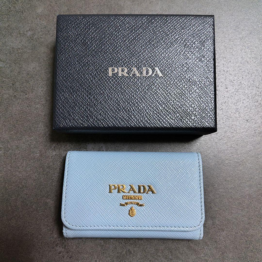 レア極美品✨プラダ◇RFIDマルチカラーキーケース　ゴールド金具水色ブルー