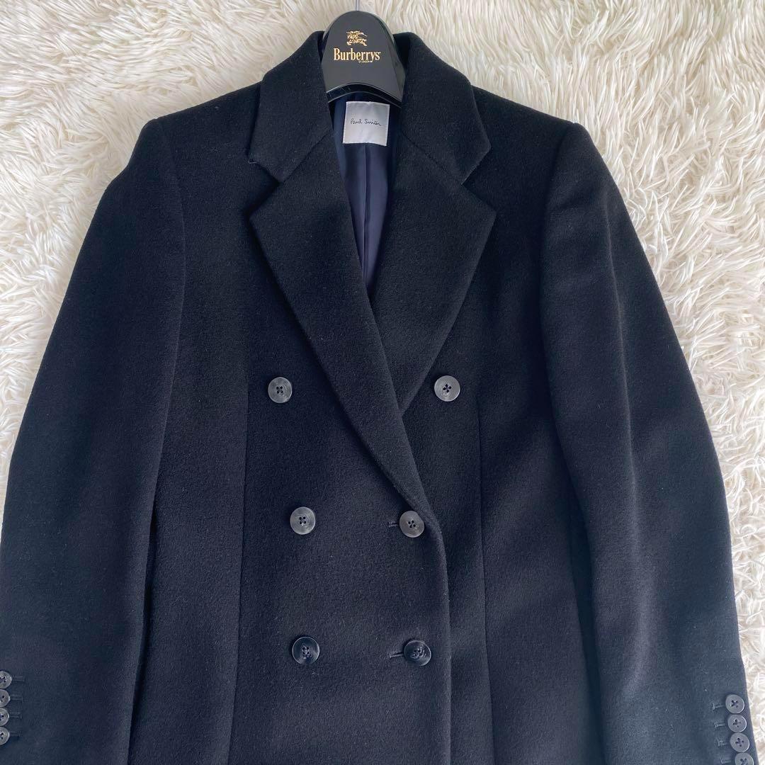 希少　ポールスミス　カシミヤ混　ダブル　チェスター　コート　黒　ロング