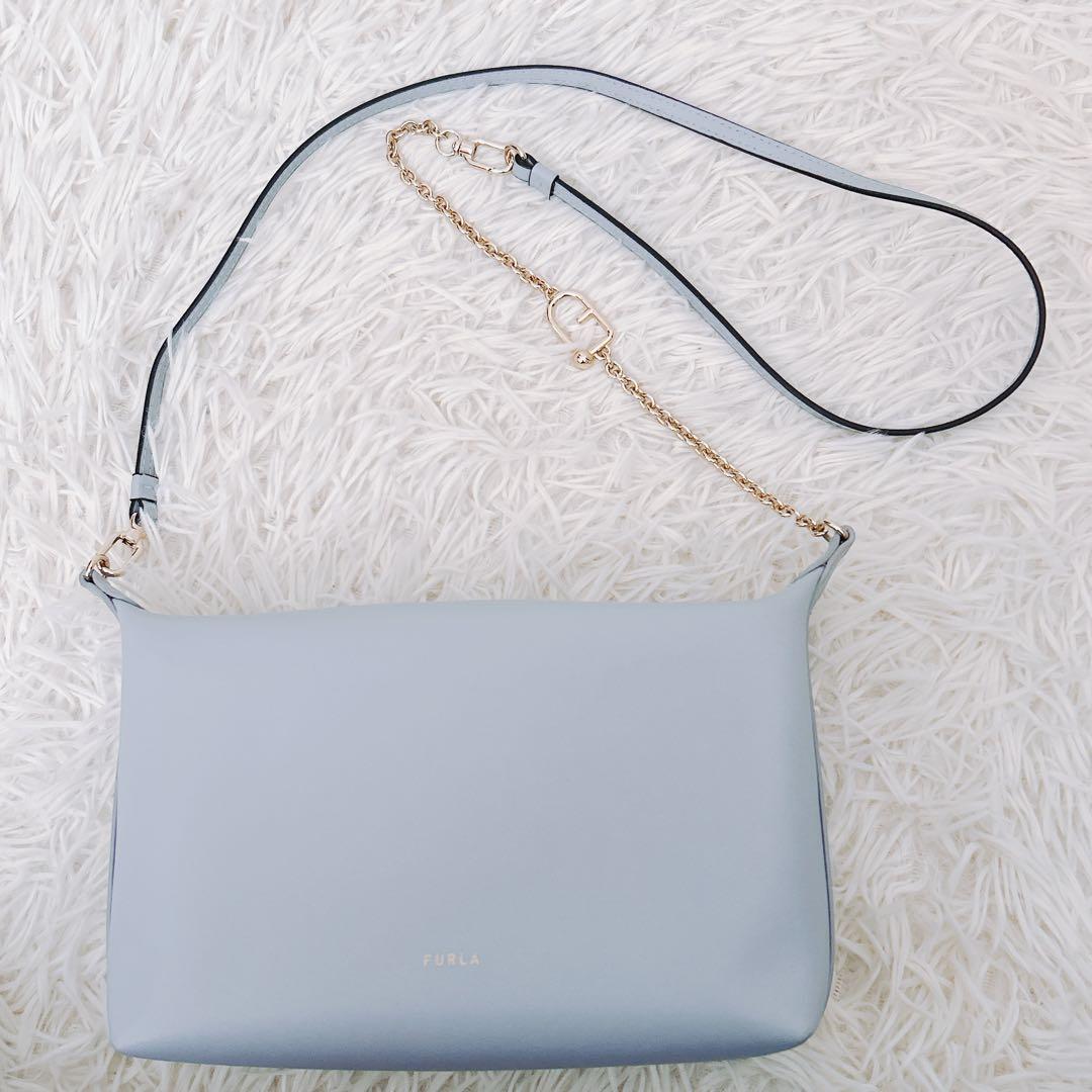 現行　フルラ　ヌヴォラ 2wayショルダーバッグ チェーン　レザー 水色