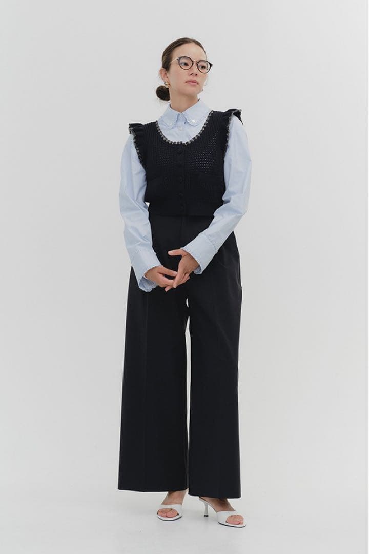 yori ヨリ 25SS クロシェニットミニジレ ネイビー 新品 タグ付き