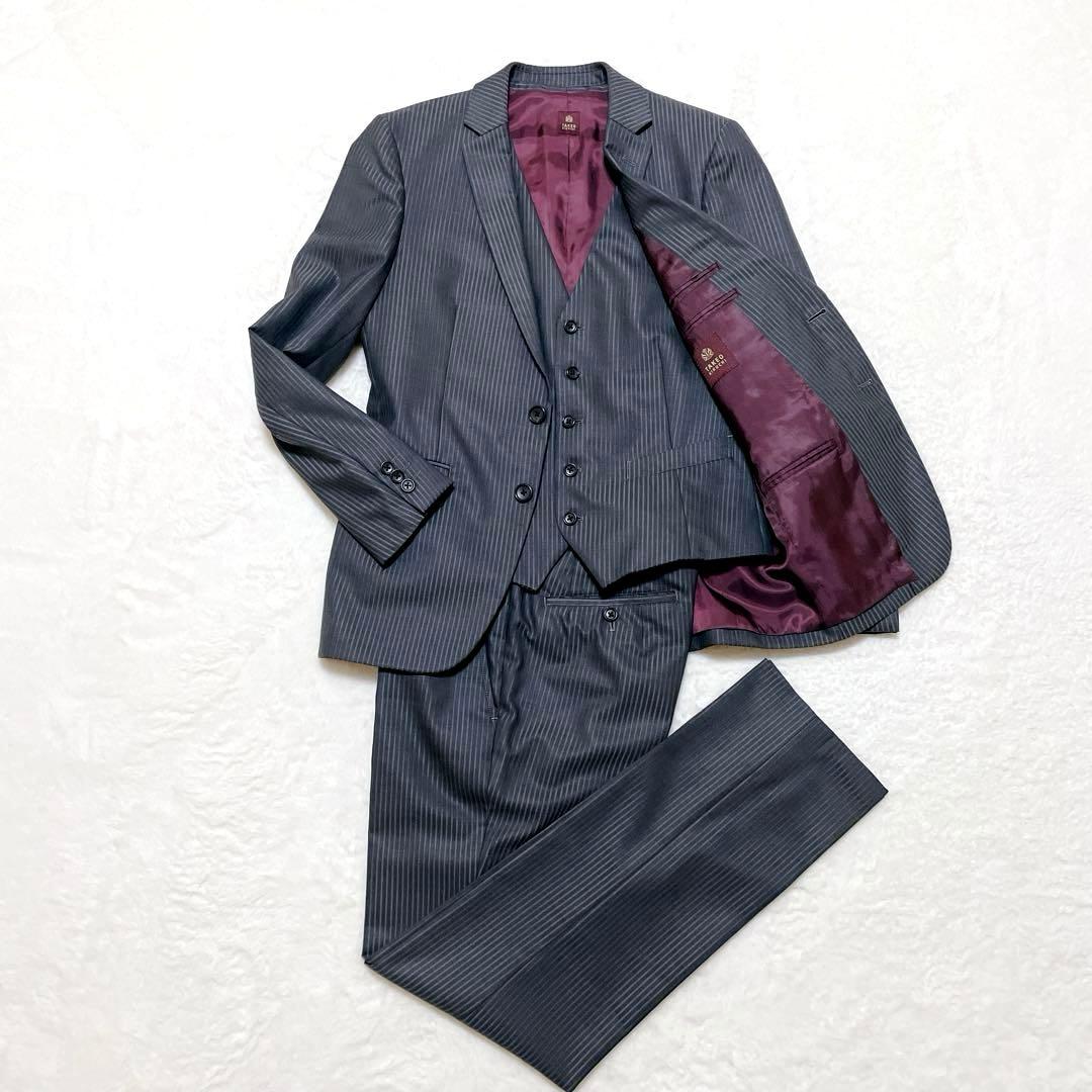 【美品】タケオキクチ　スーツ　セットアップ　 3ピース　ストライプ