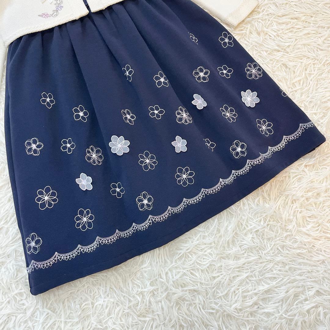 メゾピアノ 花柄刺繍ワンピース 120cm ニットボレロ Mドレスセット