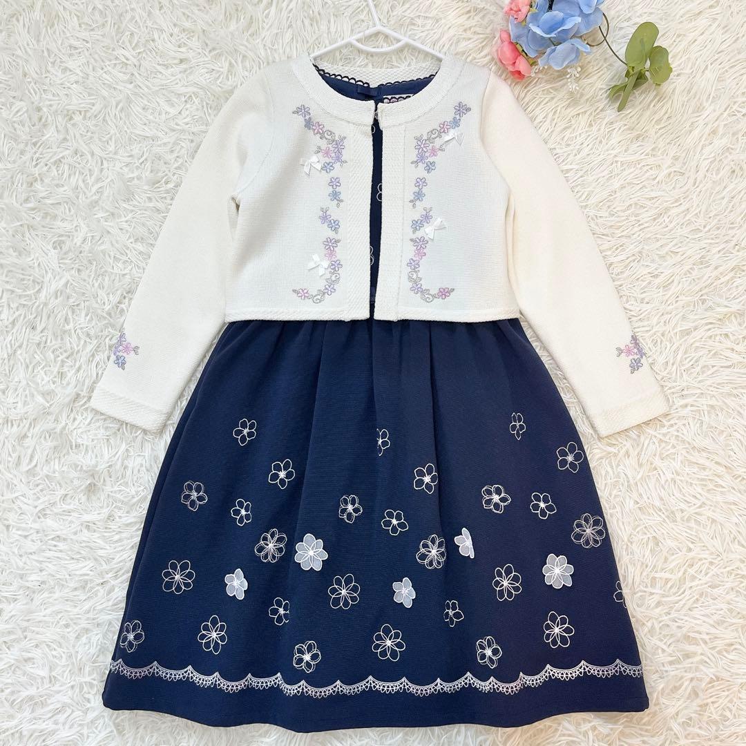 メゾピアノ 花柄刺繍ワンピース 120cm ニットボレロ Mドレスセット