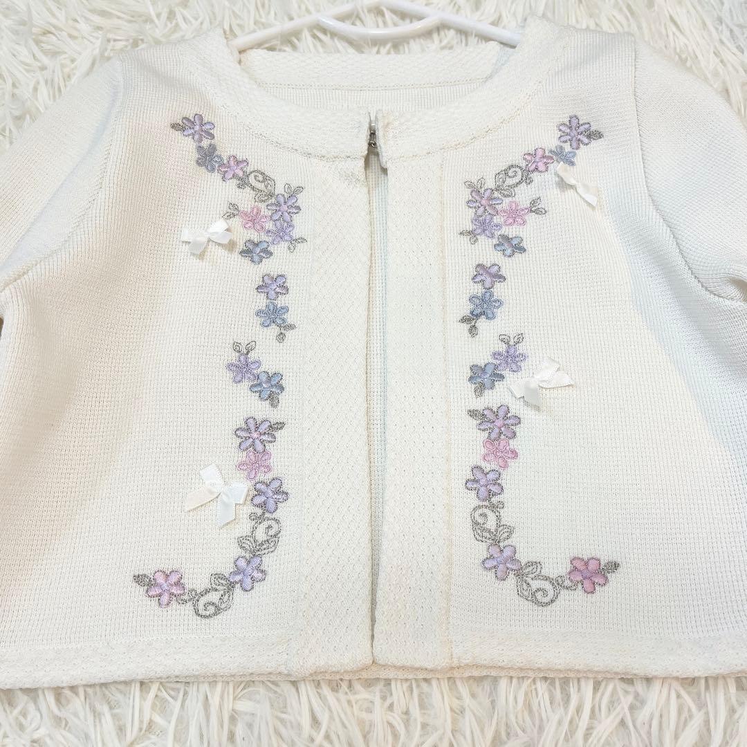 メゾピアノ 花柄刺繍ワンピース 120cm ニットボレロ Mドレスセット