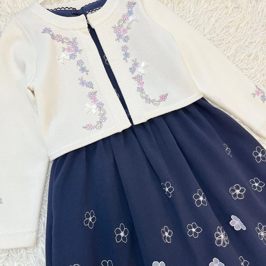 メゾピアノ 花柄刺繍ワンピース 120cm ニットボレロ Mドレスセット