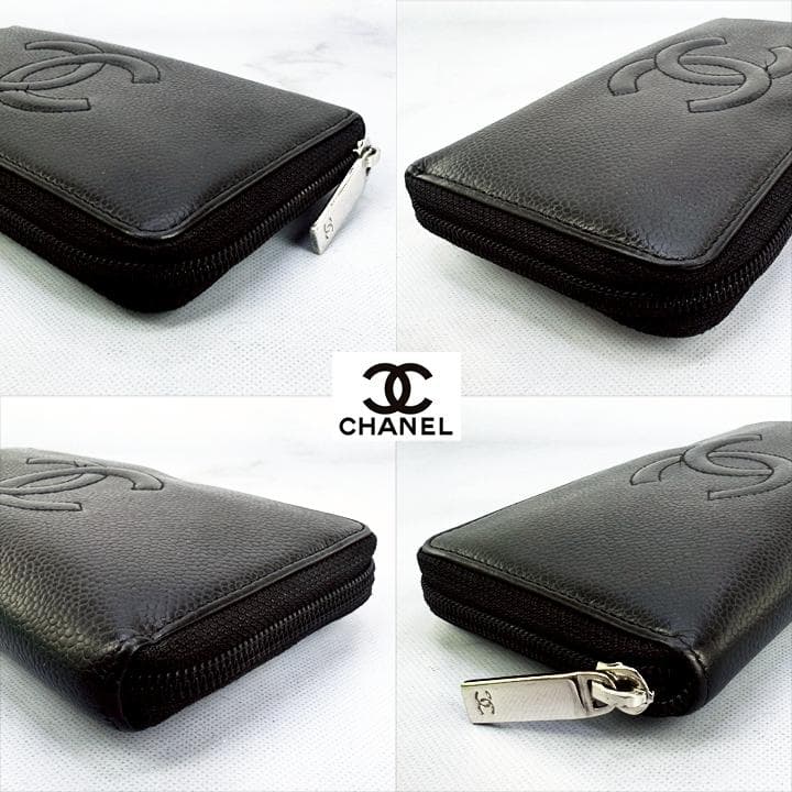 CHANELデカココ 長財布 ラウンドファスナー 黒 キャビアスキン 定番人気