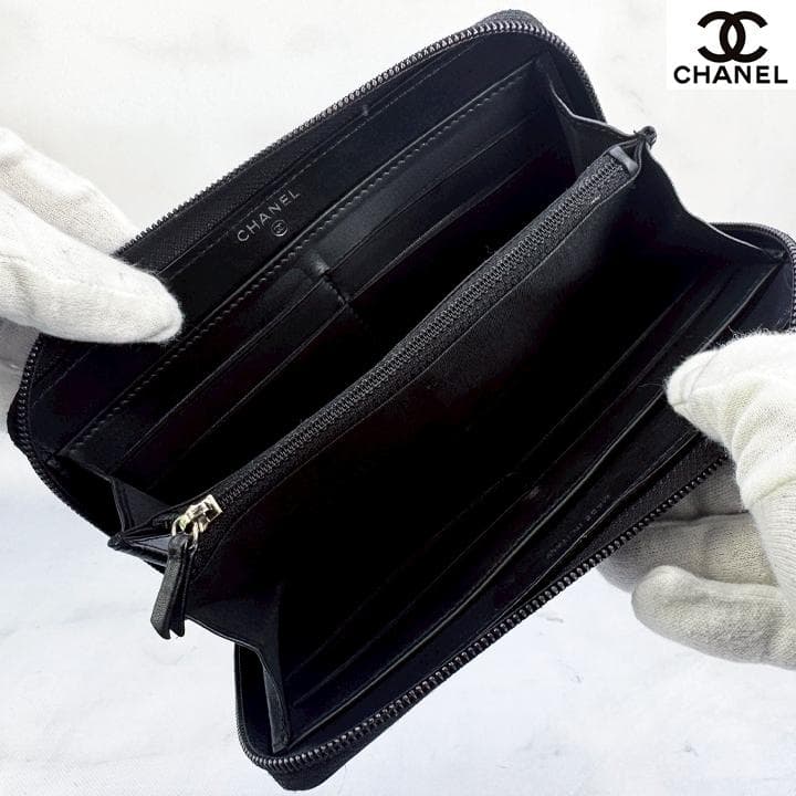 CHANELデカココ 長財布 ラウンドファスナー 黒 キャビアスキン 定番人気