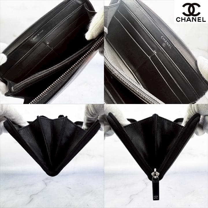 CHANELデカココ 長財布 ラウンドファスナー 黒 キャビアスキン 定番人気