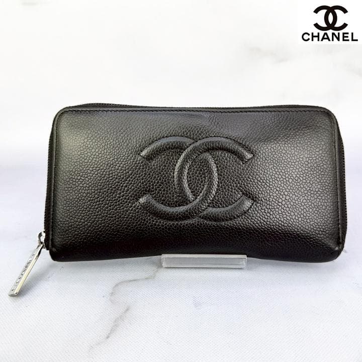 CHANELデカココ 長財布 ラウンドファスナー 黒 キャビアスキン 定番人気