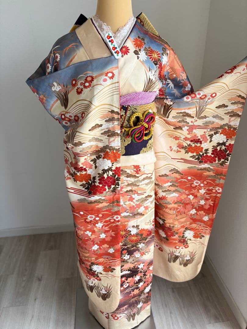 ♡ 【特別大特価❣️④】振袖フルセット　正絹　成人式　ベージュ系