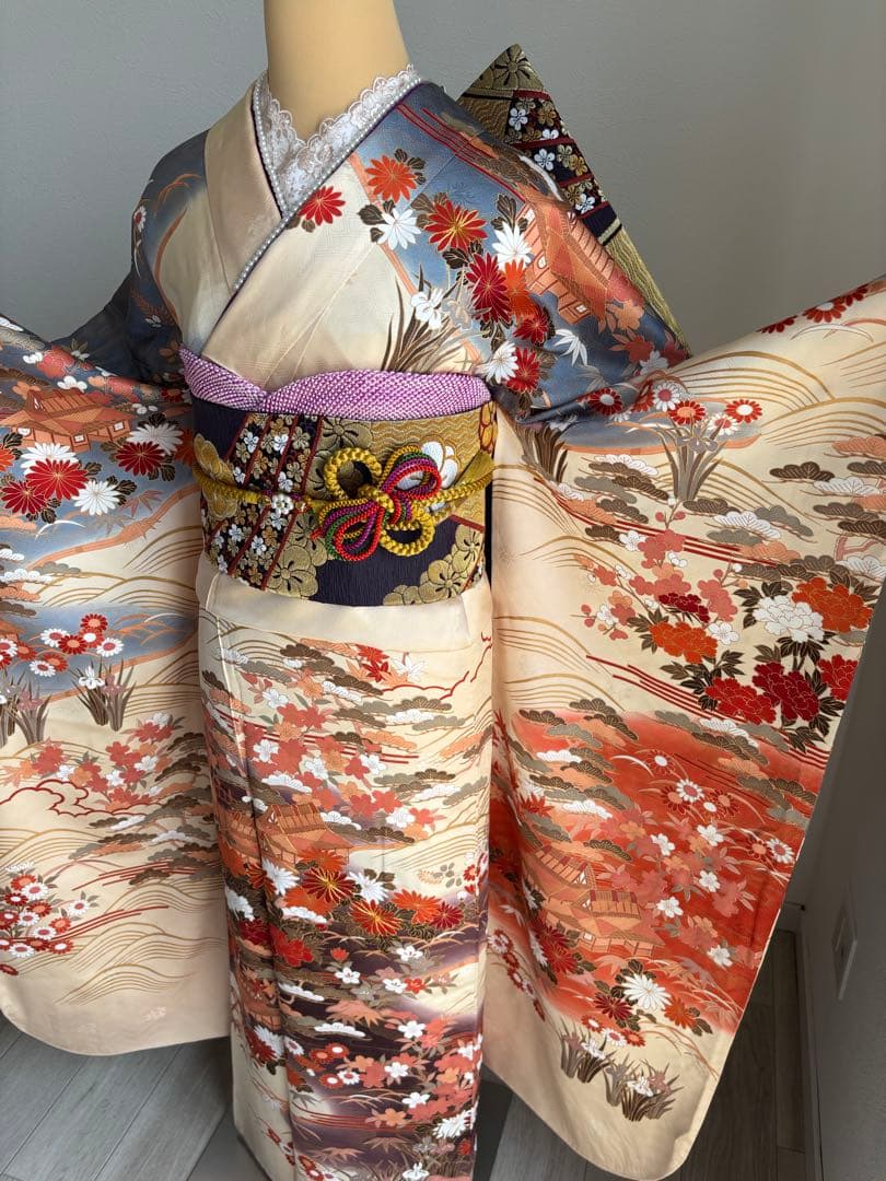 ♡ 【特別大特価❣️④】振袖フルセット　正絹　成人式　ベージュ系
