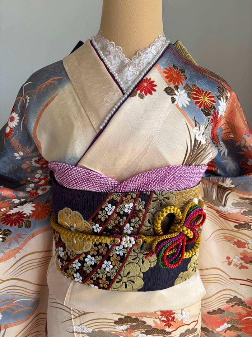 ♡ 【特別大特価❣️④】振袖フルセット　正絹　成人式　ベージュ系