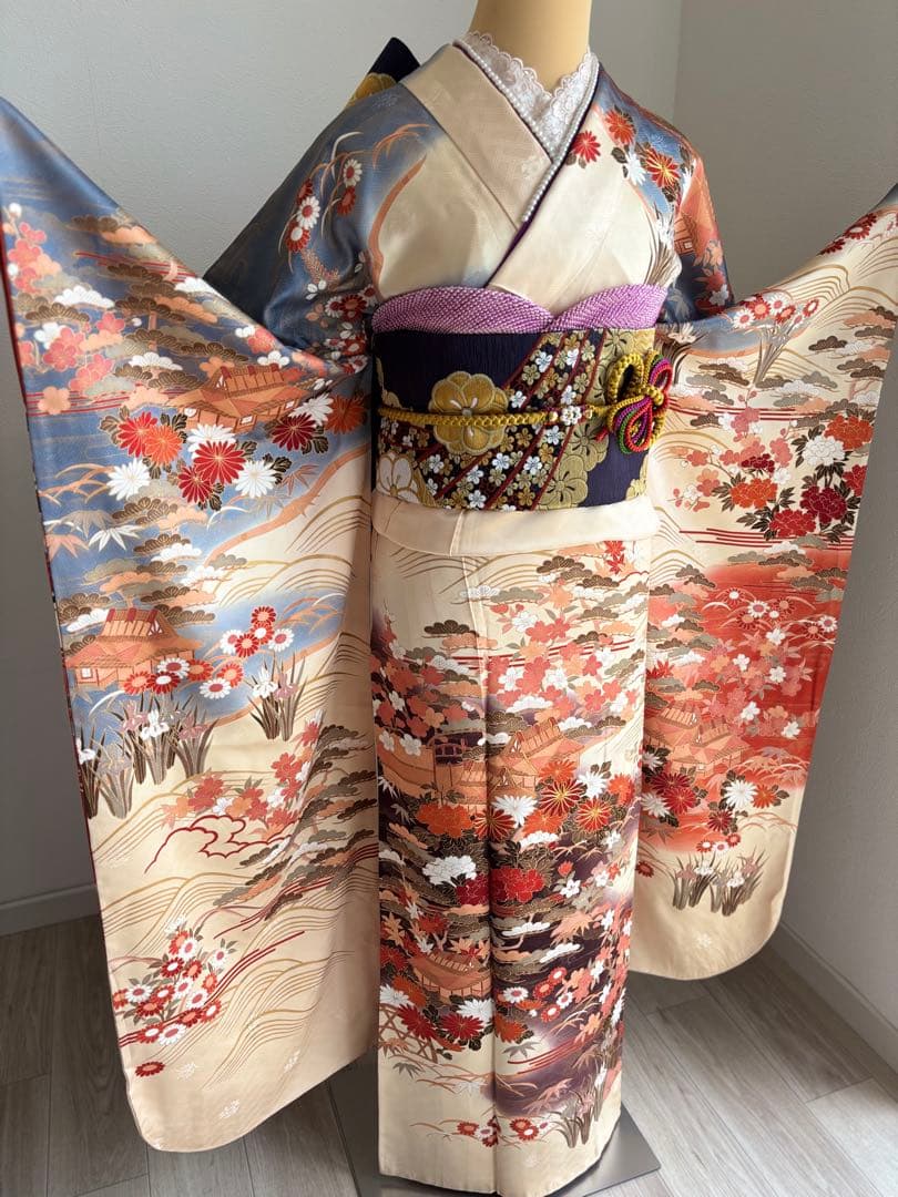 ♡ 【特別大特価❣️④】振袖フルセット　正絹　成人式　ベージュ系