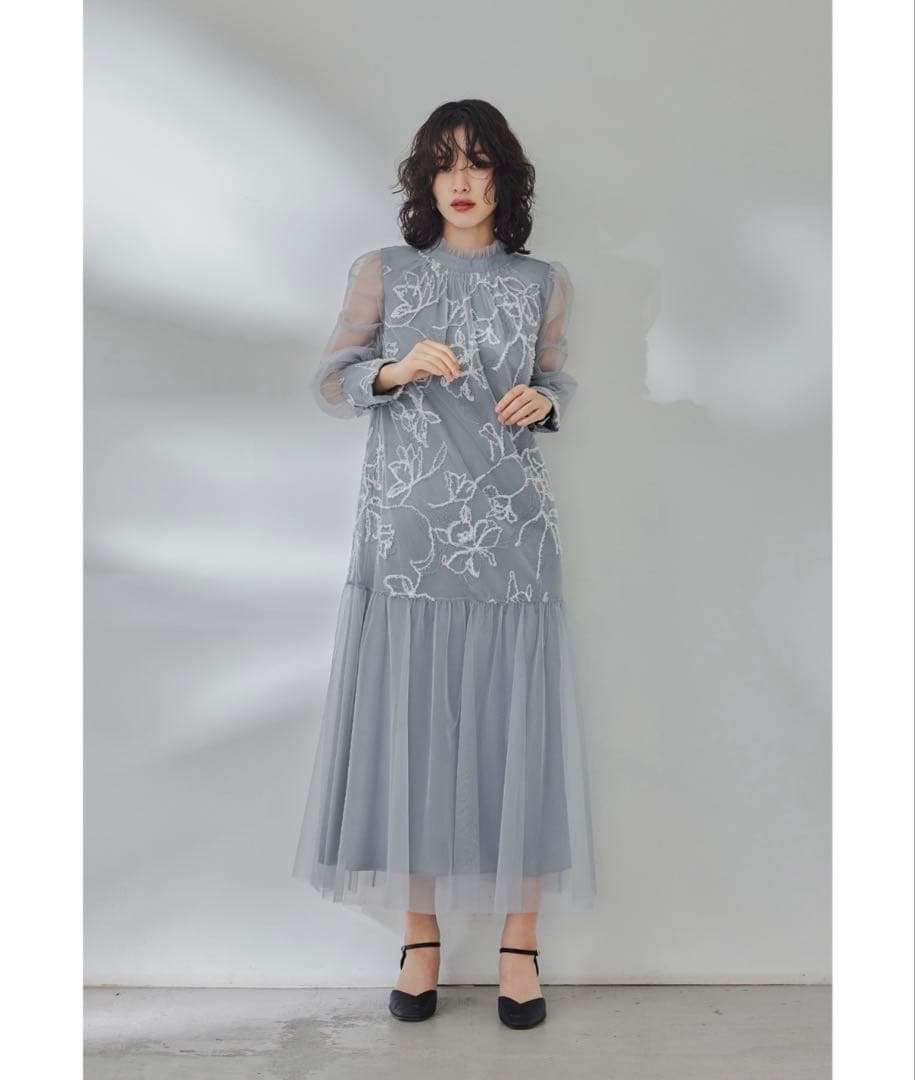 niana フェザーフラワーチュールドレス グレー　M