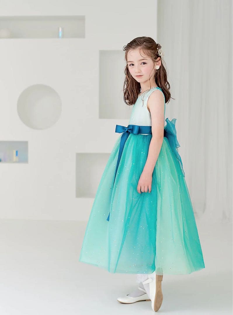 ゆめ　ドレスコ　ピーコックブルービジューストーンロングドレス　130