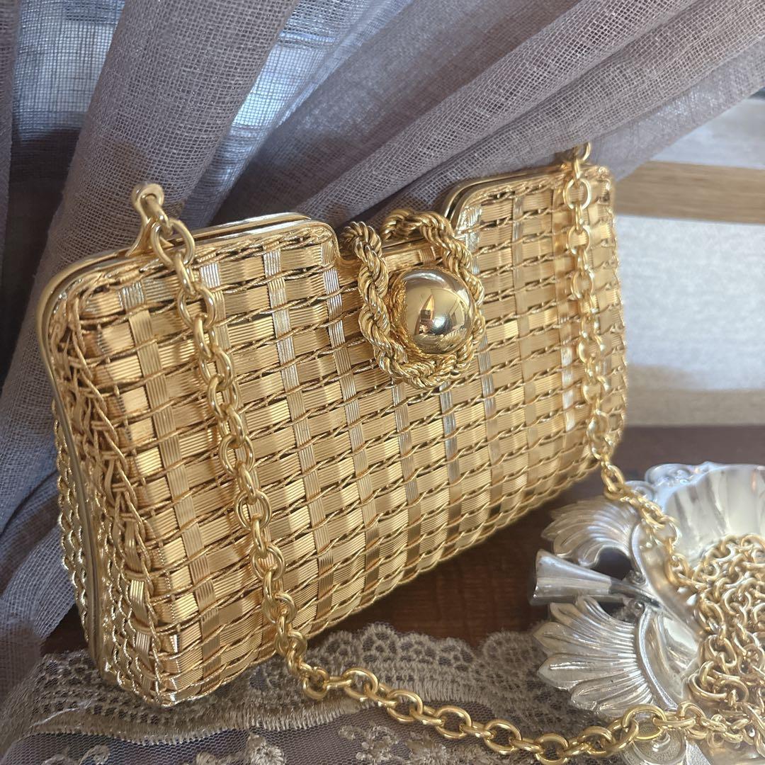 rodo 2way ゴールド　メタル編み　クラッチバック＆ショルダーバック